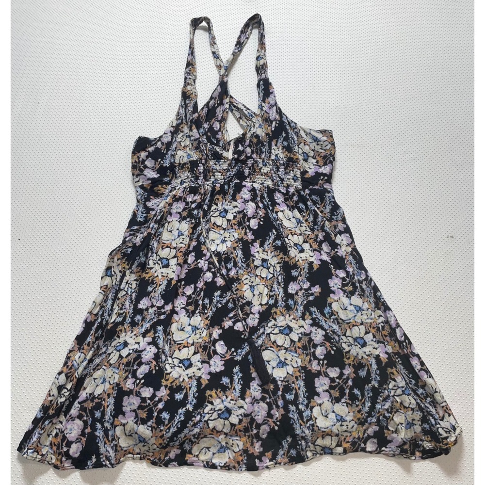 Free People Floral Mini Dress Smocked Criss Cross Back Black Size‎ Small Petite